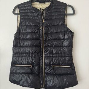 Zara Black Quilted Puffer Vest with Gold Hardware